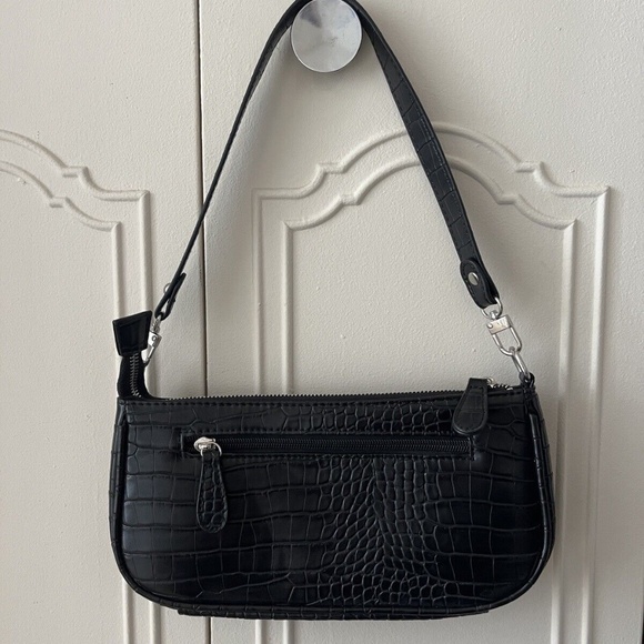Black Barabum Retro Classic Clutch Shoulder Purse with Zipper! Crocodile Pattern - Picture 6 of 8